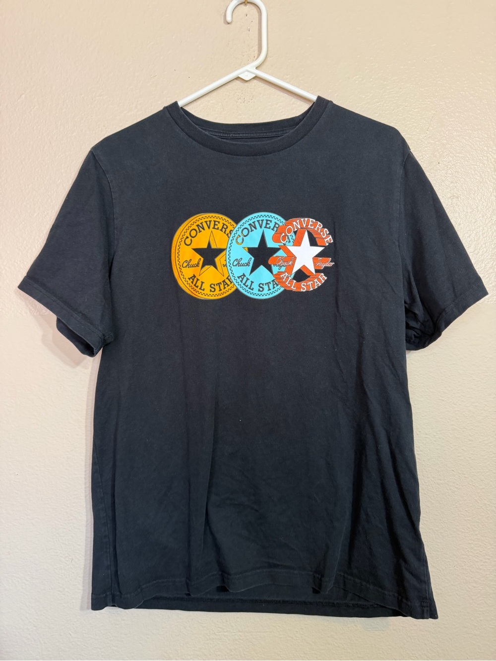 Converse Men’s Black Graphic Tee - Multi-Color Logo. Large